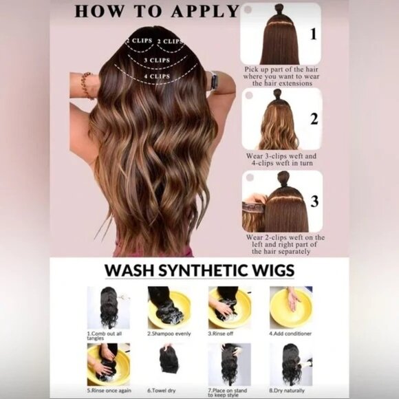 22” Clip-In Hair Extension Brown with Blonde Highlights Wavy | Volume Hairpiece - Picture 7 of 9